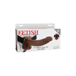 FETISH FANTASY SERIES 9 INCH HOLLOW STRAP-ON WITH BALLS BROWN