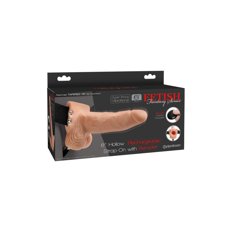 FETISH FANTASY SERIES 6 INCH HOLLOW STRAP-ON WITH REMOTE LIGHT