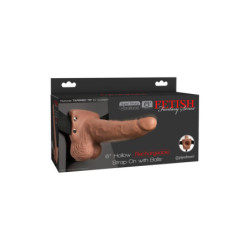 FETISH FANTASY SERIES 6 INCH HOLLOW RECHARGEABLE STRAP-ON WITH BALLS TAN