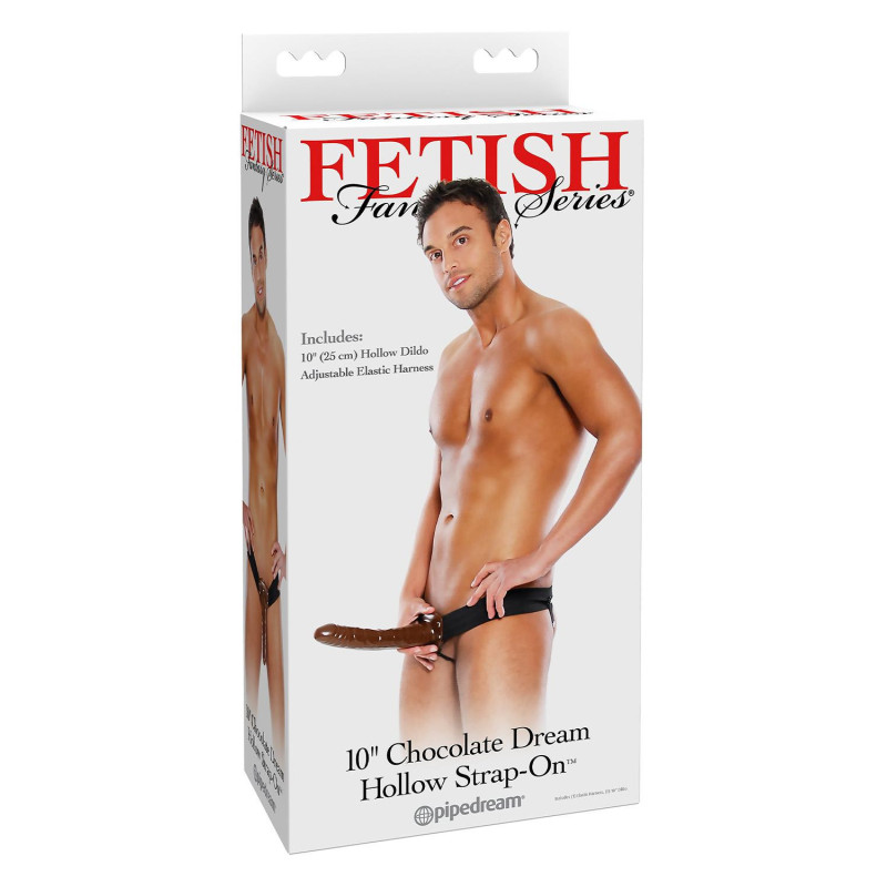 FETISH FANTASY SERIES 10 INCH CHOCOLATE DREAM HOLLOW STRAP-ON BROWN