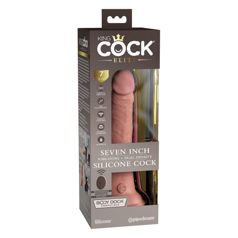 KING COCK ELITE 7 INCH DUAL DENSITY VIBRATING SILICONE COCK WITH REMOTE LIGHT