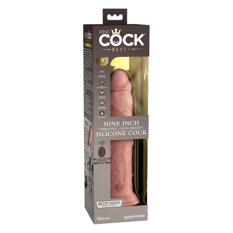 KING COCK ELITE 9 INCH DUAL DENSITY VIBRATING SILICONE COCK WITH REMOTE LIGHT