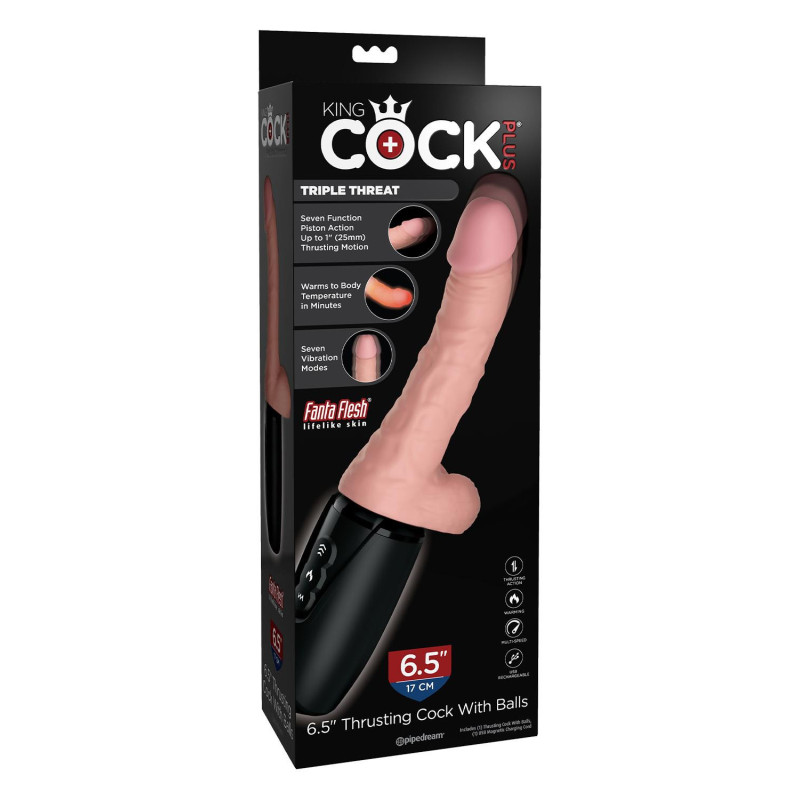 KING COCK PLUS 6.5 INCH THRUSTING COCK WITH BALLS - TRIPLE THREAT LIGHT