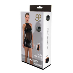 GP WETLOOK HALTER MINI DRESS BLACK, L