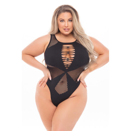 DUCHESS HIGHNECK BODYSUIT BLACK, PLUS SIZE