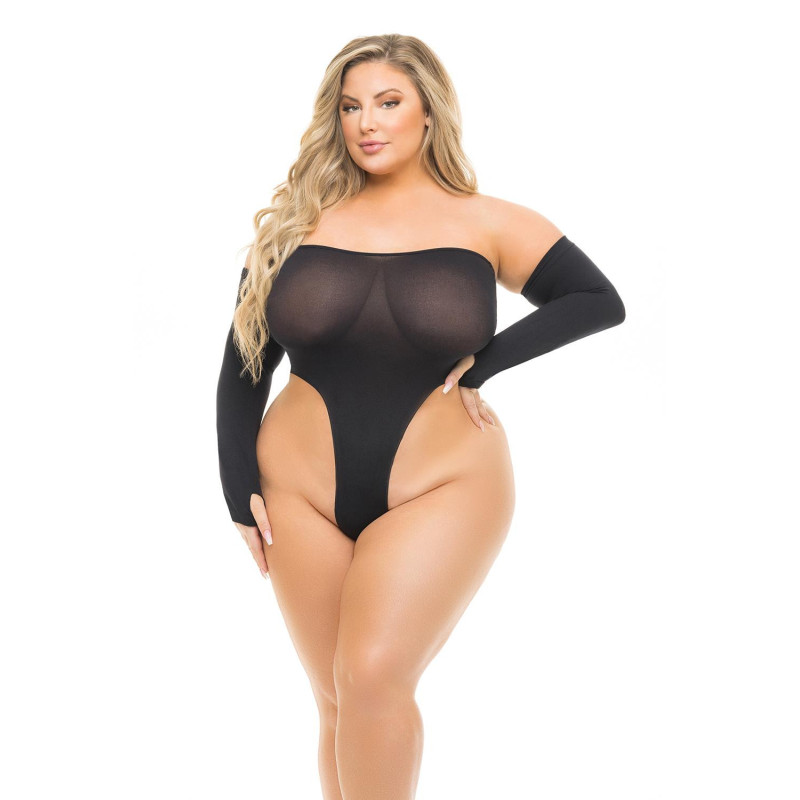 HIGH AF 2PC GLOVES & TEDDY SET BLACK, PLUS SIZE