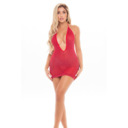 LOVE BITE PLUNGE HALTER DRESS RED, OS