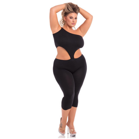 ONE SHOULDER CROPPED CATSUIT BLACK, XL/2XL