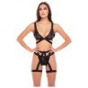 3PC STRAPS AND GARTERS BRA SET BLACK, M/L