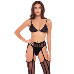 STRAIGHT UP 3 PC GARTER SET BLACK, S/M