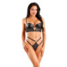 WETLOOK LONGLINE UNDERWIRE BRA & G-STRING PANTY, L/XL