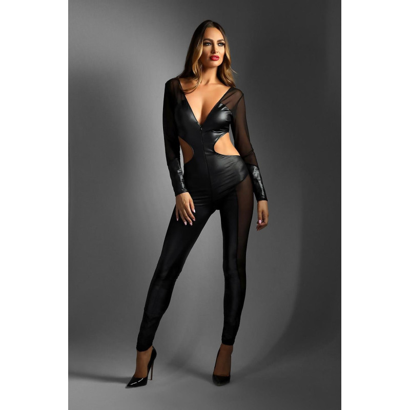 WETLOOK CATSUIT WITH HIDDEN FULL ZIPPER CLOSURE, M/L