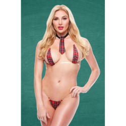 TEACHERS PET 3 PC SKIMPY SCHOOLGIRL BIKINI & NECKTIE SET TARTAN, M/L