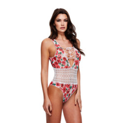 WHITE FLORAL & LACE TEDDY, M/L