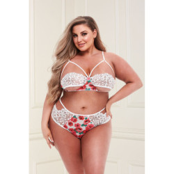 WHITE FLORAL & LACE BRA SET, XL