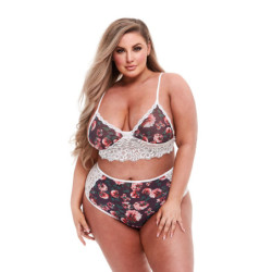 GREY FLORAL & LACE BRA SET, XL