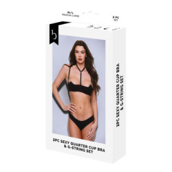 BACI 2PC SEXY QUARTER CUP BRA & G-STRING SET BLACK, M/L