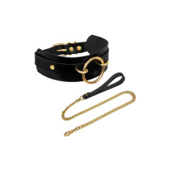 KINKY DIVA O-RING FRONT COLLAR + LEASH BLACK/GOLD