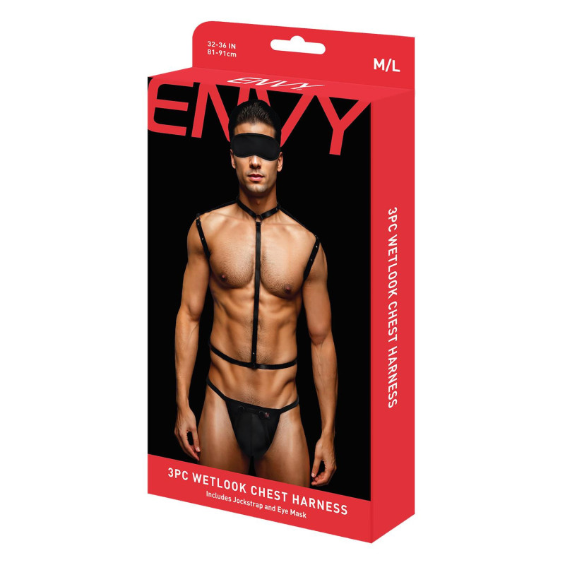 ENVY 3 PCS WETLOOK CHEST HARNESS, M/L