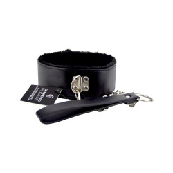 Bound to Please Harige Halsband met Leiband Zwart