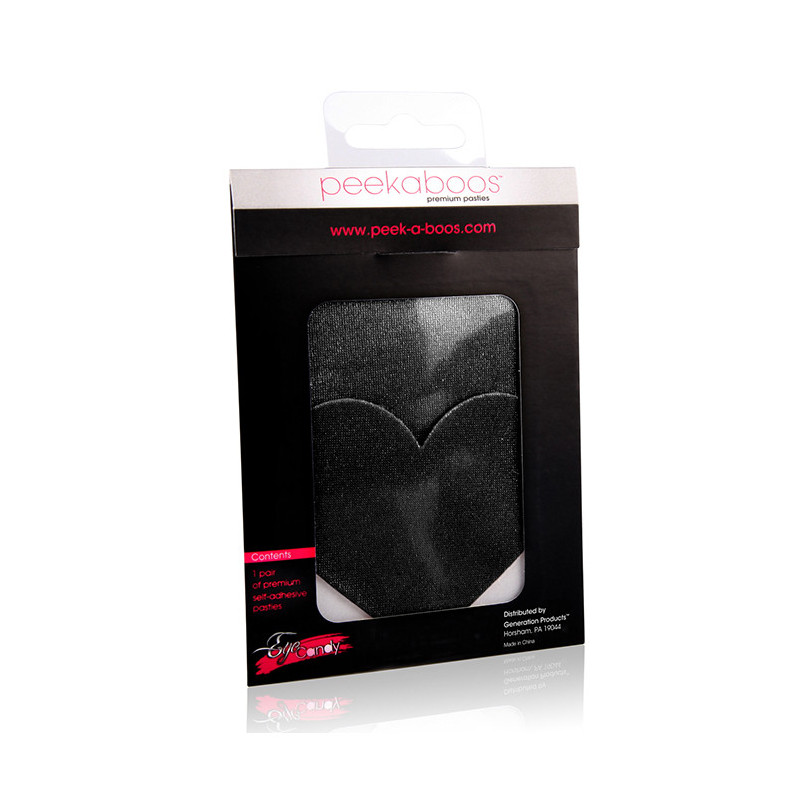 PEEKABOO PASTIES BLACK SATIN HEART