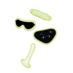 WHIPSMART 4-DELIGE GLOW IN THE DARK STRAP-ON SET MET OOGMASKER & ZIJDEN KOORD