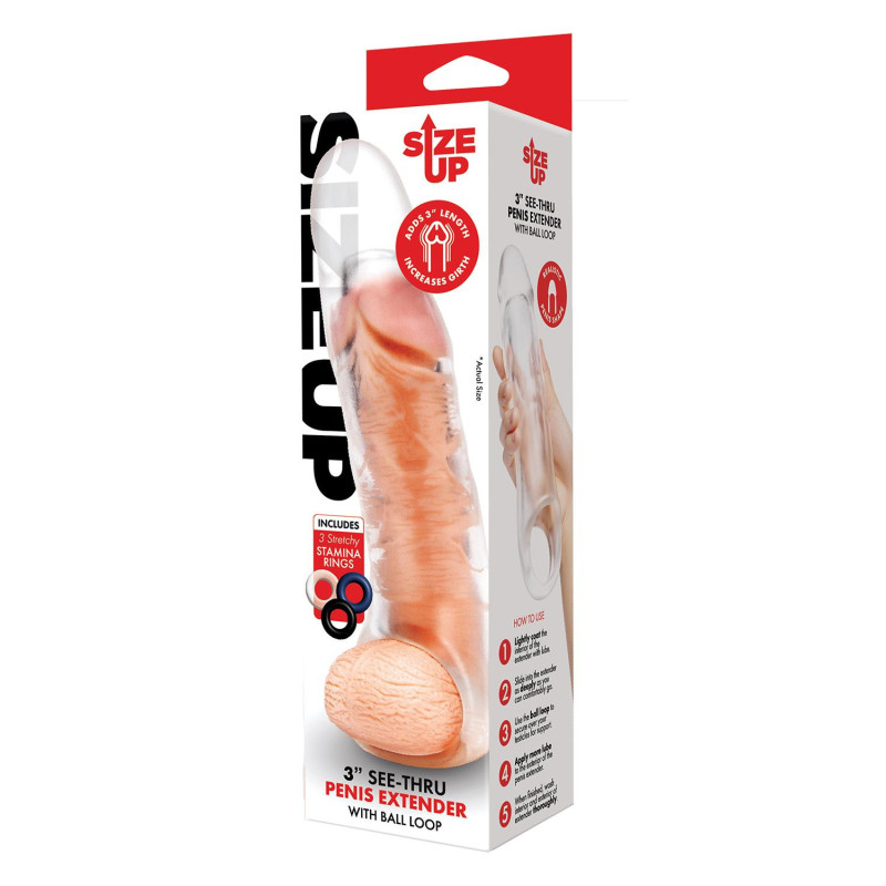 SIZE UP CLEAR VIEW PENIS EXTENDER WITH BALL LOOP EXTRA GIRTHY