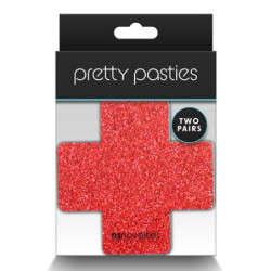 PRETTY PASTIES GLITTER CROSS RED SILVER 2 PAIR