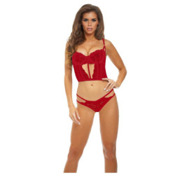 BOMBSHELL BOUDOIR STRAP OVERLAY 2 PC BRA SET RED, L