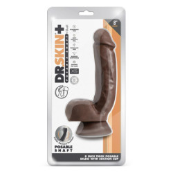 DR. SKIN PLUS 8 INCH THICK POSEABLE DILDO SQUEEZABLE BALLS CHOCOLATE