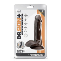 DR. SKIN PLUS  6 INCH POSABLE DILDO WITH BALLS  CHOCOLATE