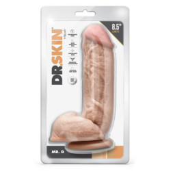 DR. SKIN MR. D 8.5 INCH DILDO WITH BALLS BEIGE