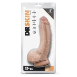 DR. SKIN MR. MAYOR 9 INCH DILDO WITH BALLS BEIGE