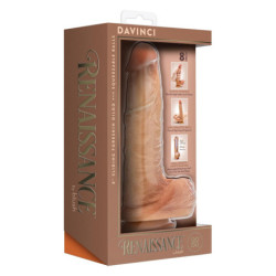 RENAISSANCE DAVINCI 8 INCH SLIDING FORESKIN DILDO WITH SQUEEZABLE BALLS TAN