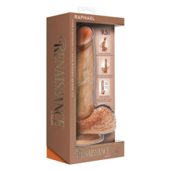 RENAISSANCE RAPHAEL 9.5 INCH SLIDING FORESKIN DILDO WITH SQUEEZABLE BALLS TAN