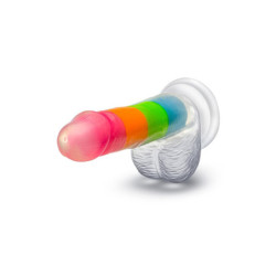 NEO ELITE GLOW IN THE DARK RAINBOW RAVE 6.5 INCH SILICONE DUAL DENSITY DILDO MULTICOLORED