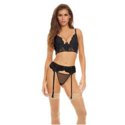 BOMBSHELL BOUDOIR PEEK A BOO WIRE 3 PC SET BLACK, S