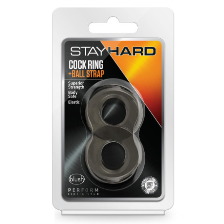 STAY HARD COCK RING AND BALL STRAP BLACK