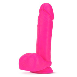 NEO ELITE 8 INCH SILICONE DUAL DENSITY COCK WITH BALLS NEON PINK