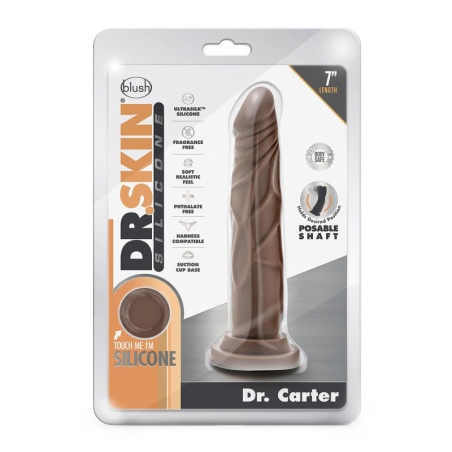 DR. SKIN SILICONE DR. CARTER 7 INCH DONG WITH SUCTION CUP CHOCOLATE