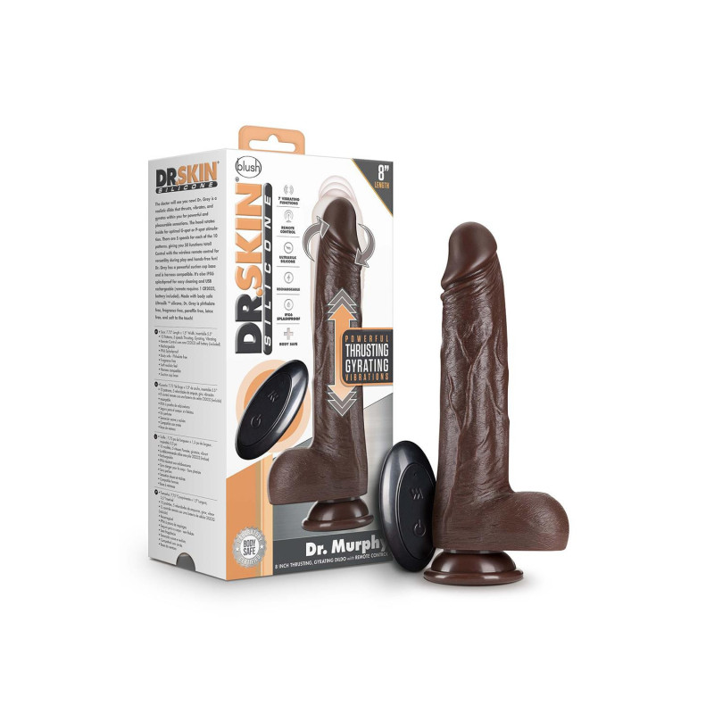 DR. SKIN SILICONE DR. MURPHY 8 INCH THRUSTING DILDO CHOCOLATE