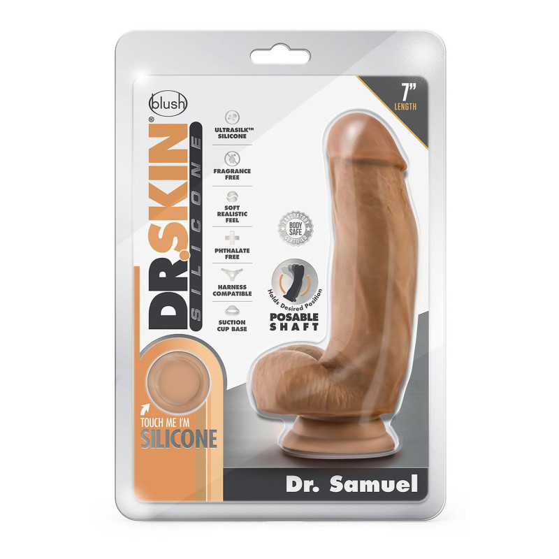 DR. SKIN SILICONE DR. SAMUEL 7 INCH DILDO WITH SUCTION CUP MOCHA